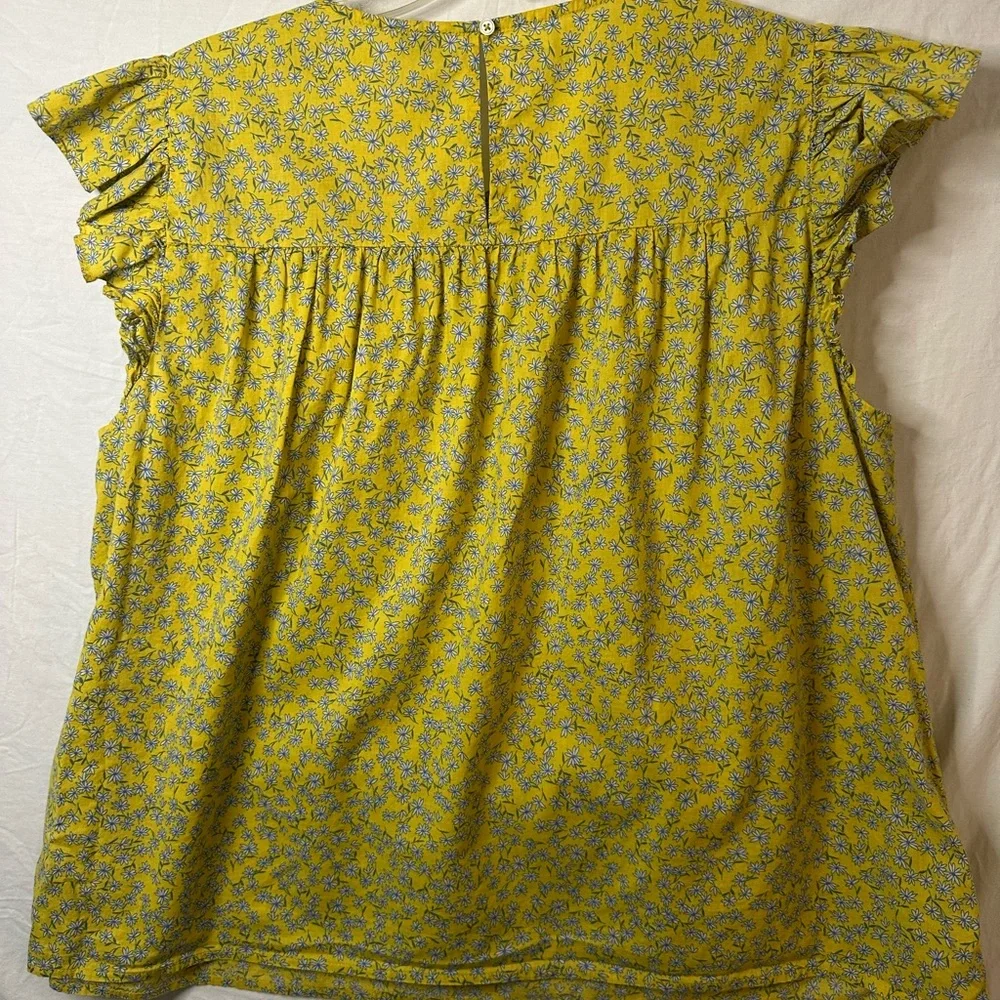 J.Crew XL Yellow Floral Smocked Top Ruffle Sleeve Peplum Blouse - Picture 6 of 7